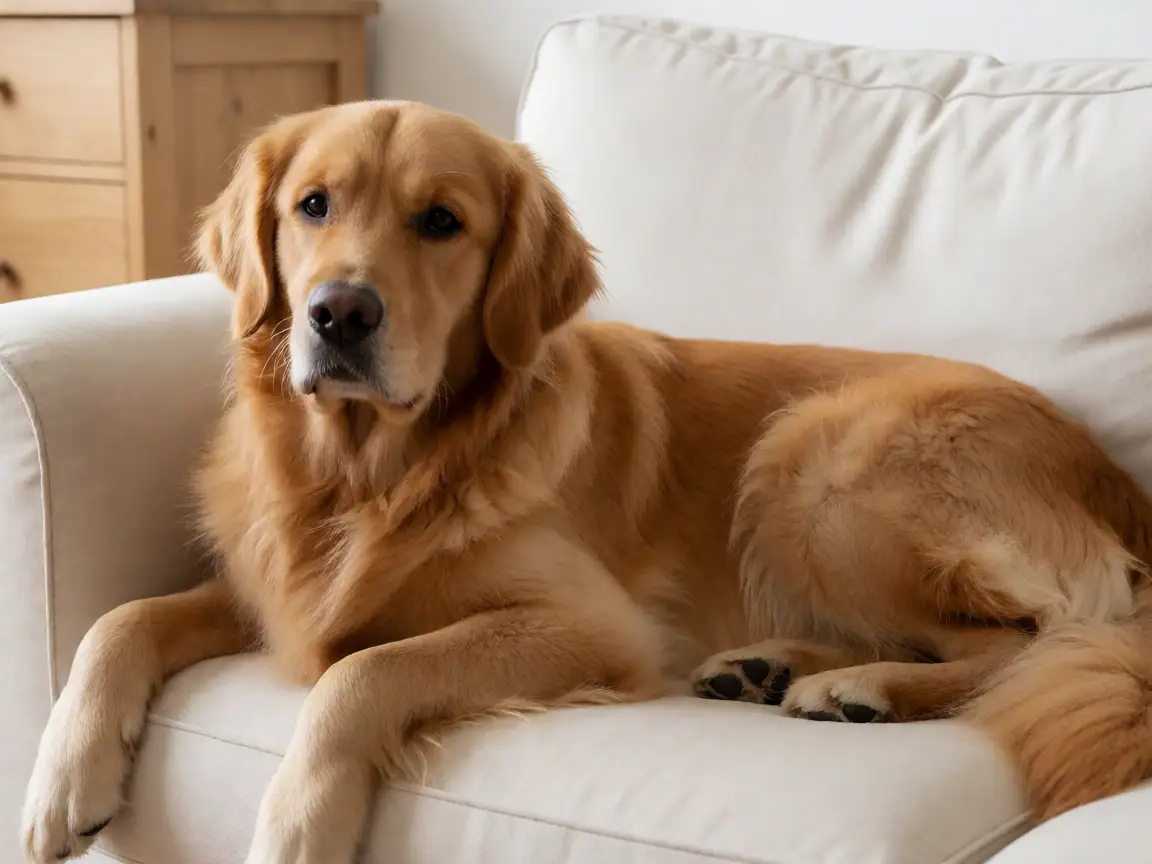 金毛犬安静地陪在家人身边